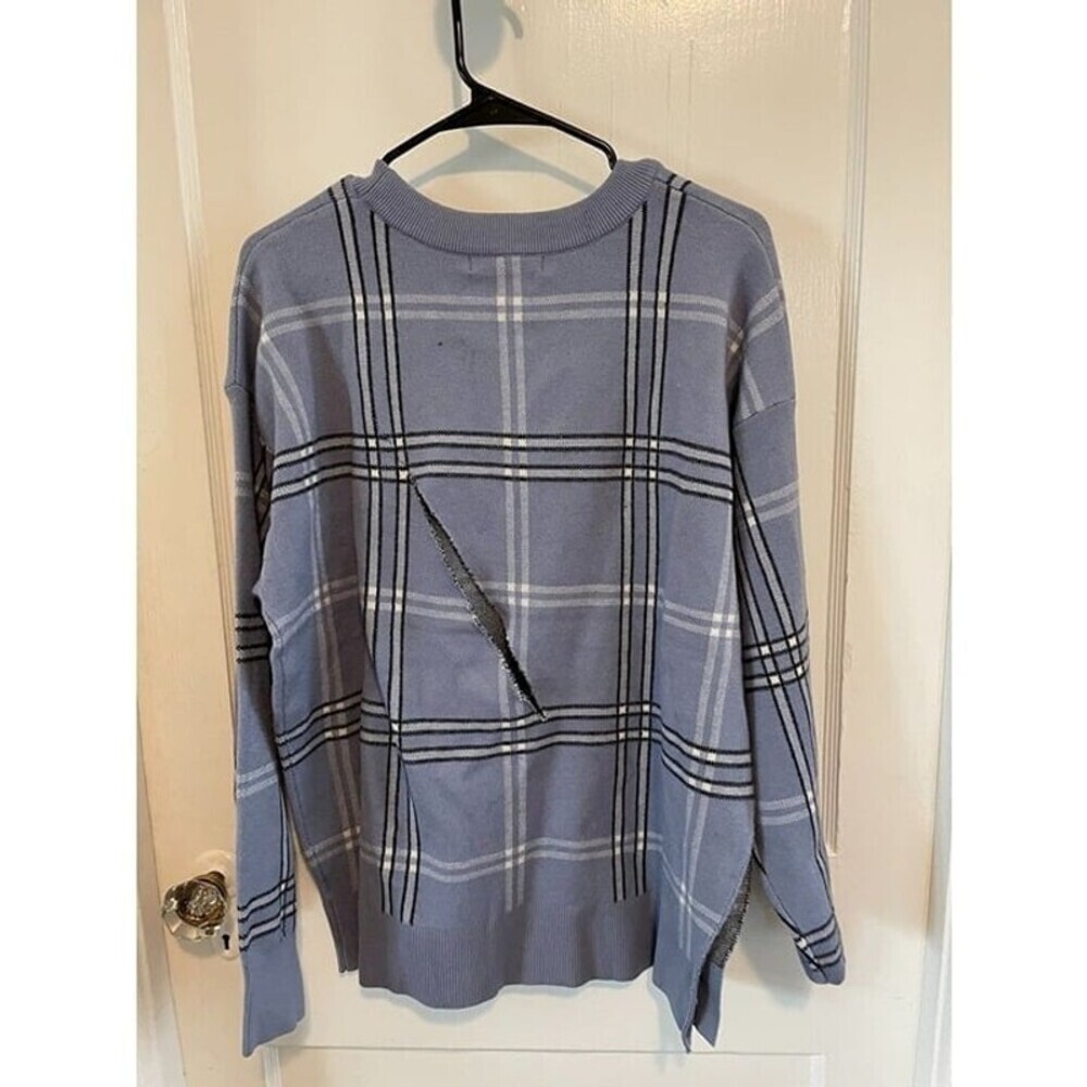 Tahari Women's Size X-large Blue Plaid NEW Sweater DAMAGED - Picture 5 of 8